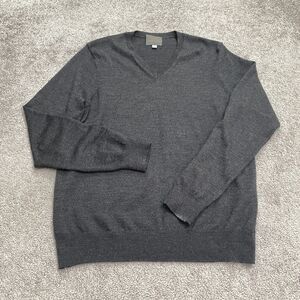 TD Thomas Dean Wool Blend Pullover Sweater Mens Small Charcoal V-Neck Classic